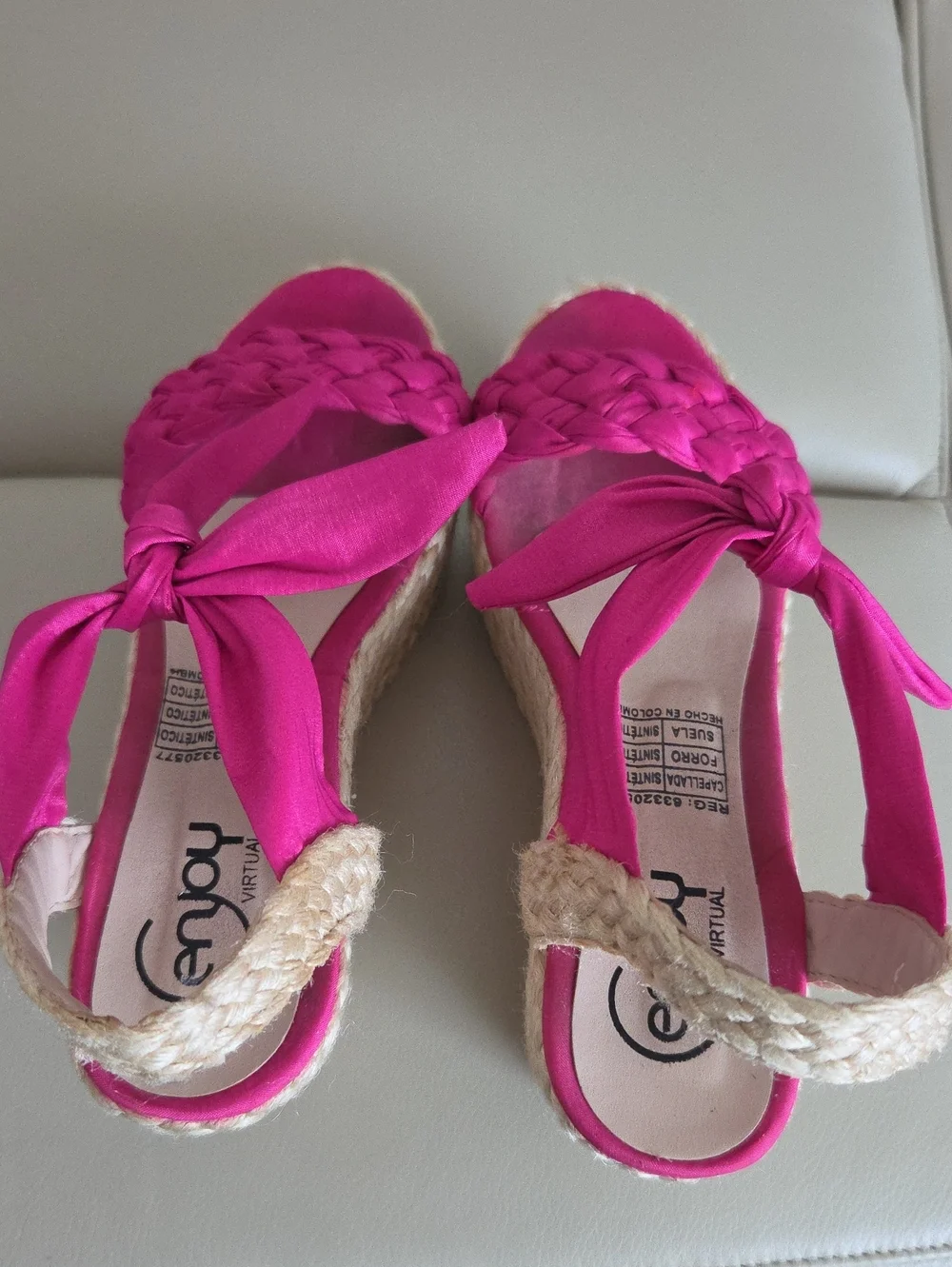 Women’s Bright Pink Braided Espadrille Wedge Sandals Size 7
